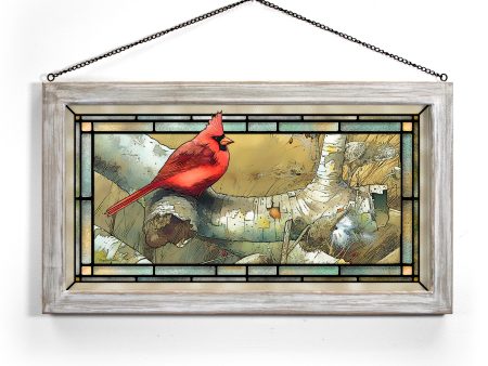 Cardinal on Sycamore - 13  x 23  Stained Glass Art Online