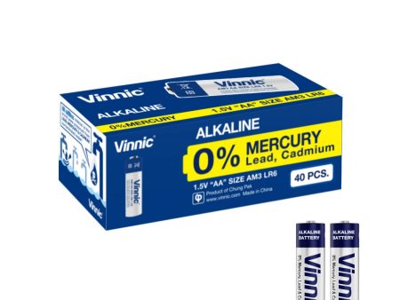 Vinnic Alkaline Battery AA AM3   LR6 (1.5V) - 40 Count Supply