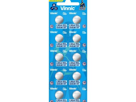 Vinnic Alkaline Button Cell Battery LR54 AG10   L1131F (1.5V) - 10Count Cheap