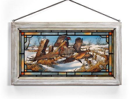 Clearing the Rail - Pheasants - 13  x 23  Stained Glass Art on Sale