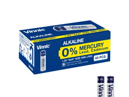 Vinnic Alkaline Battery AAA AM4   LR03 (1.5V) - 60 Counts For Cheap