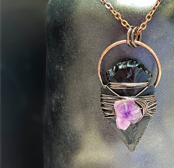 Rock Amethyst & Obsidian Arrow - Necklace Online