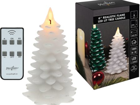 White Frosted Pine Tree - 6  Realistic Flame LED Lit Candle on Sale