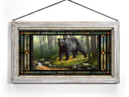 Woodland Morning - Black Bear - 13  x 23  Stained Glass Art Hot on Sale