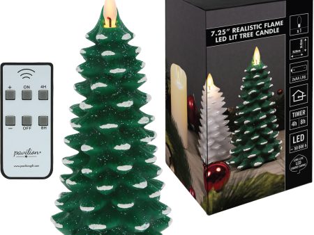 Pine Tree - 7.25  Realistic Flame LED Lit Candle For Discount