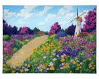 Windmill Flower Field - 13  x 18  Gallery Wrapped Canvas For Sale