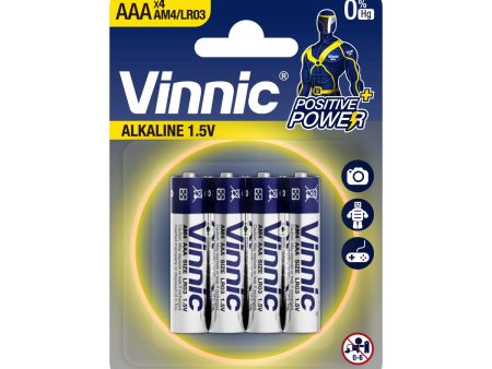 Vinnic Alkaline Battery AAA AM4   LR03 (1.5V) - 4Count For Cheap