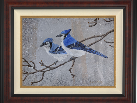 Blue Jay Couple in Snowy Tree - Limited Edition Canvas For Cheap