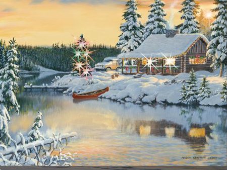 Cabin on the River - 13  x 18  Lighted Wrapped Canvas Online