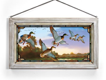 Evening Flight—Mallards - 13  x 23  Stained Glass Art For Cheap