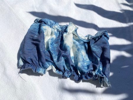 OC025- Blue Bleached Denim Mini Strapless (Dark) For Sale