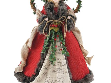 Red Homespun Angel - 16  Tree Topper For Discount