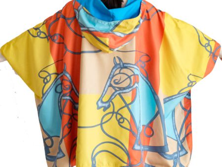 Turq   Orange Reversible Rain Cape -Swirling Horse Collection Sale