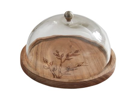 Leaves Wood - Cheese Board with Glass Dome For Sale