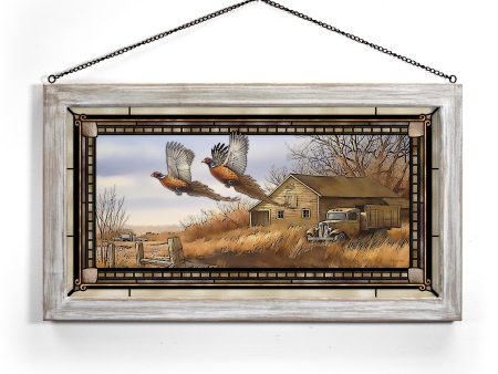 Weathered Memories - Pheasants - 13  x 23  Stained Glass Art For Discount