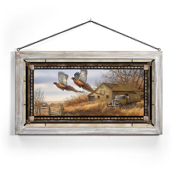 Weathered Memories - Pheasants - 13  x 23  Stained Glass Art For Discount