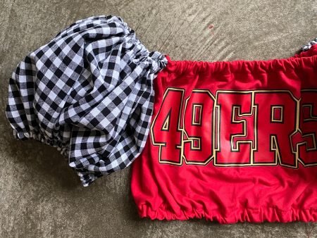 49ers Black Gingham Puff (choose between off shoulder or a t-shirt puff) Fashion