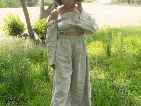 OC008- Tan Linen Wide Leg Trousers Discount